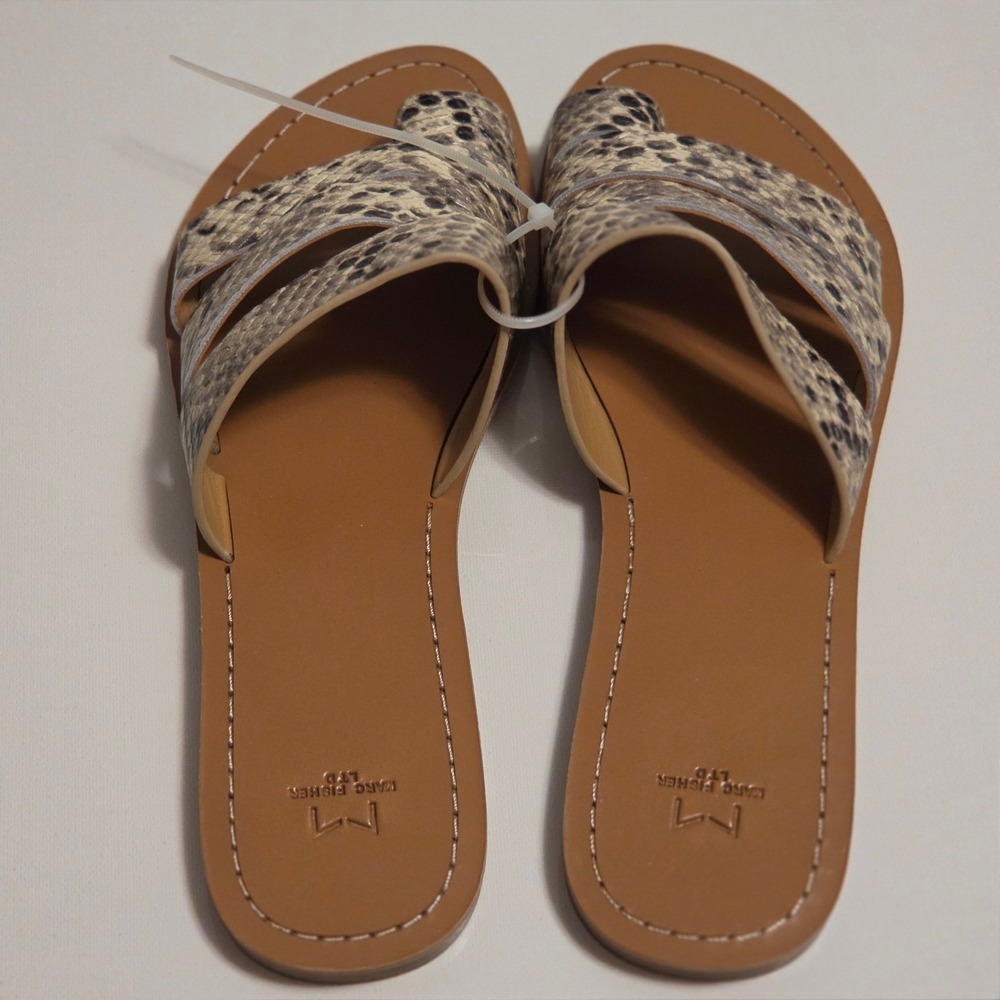 Marc Fisher Snakeskin Print Toe Loop Slide Sandals Brown Beige Size 7.5M - Picture 4 of 7